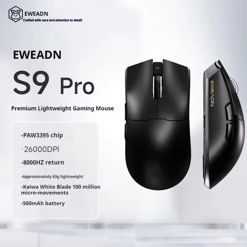 EWEADN S9 Pro Ultra Lightweight Wireless Gaming Mouse Tri-Mode Wireless Mouse 2.4G USB-CBT 8K Polling 26K DPI PAW3395 Mice