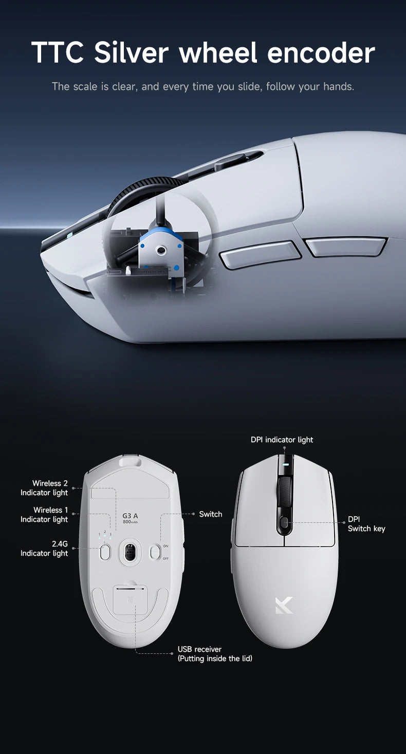 MCHOSE G3 Gaming Mouse  Buletooth 2.4G Paw3311 12000DPI Tri-mode Wireless Lightweight Mouse  Ergonomics Gamer Laptop PC