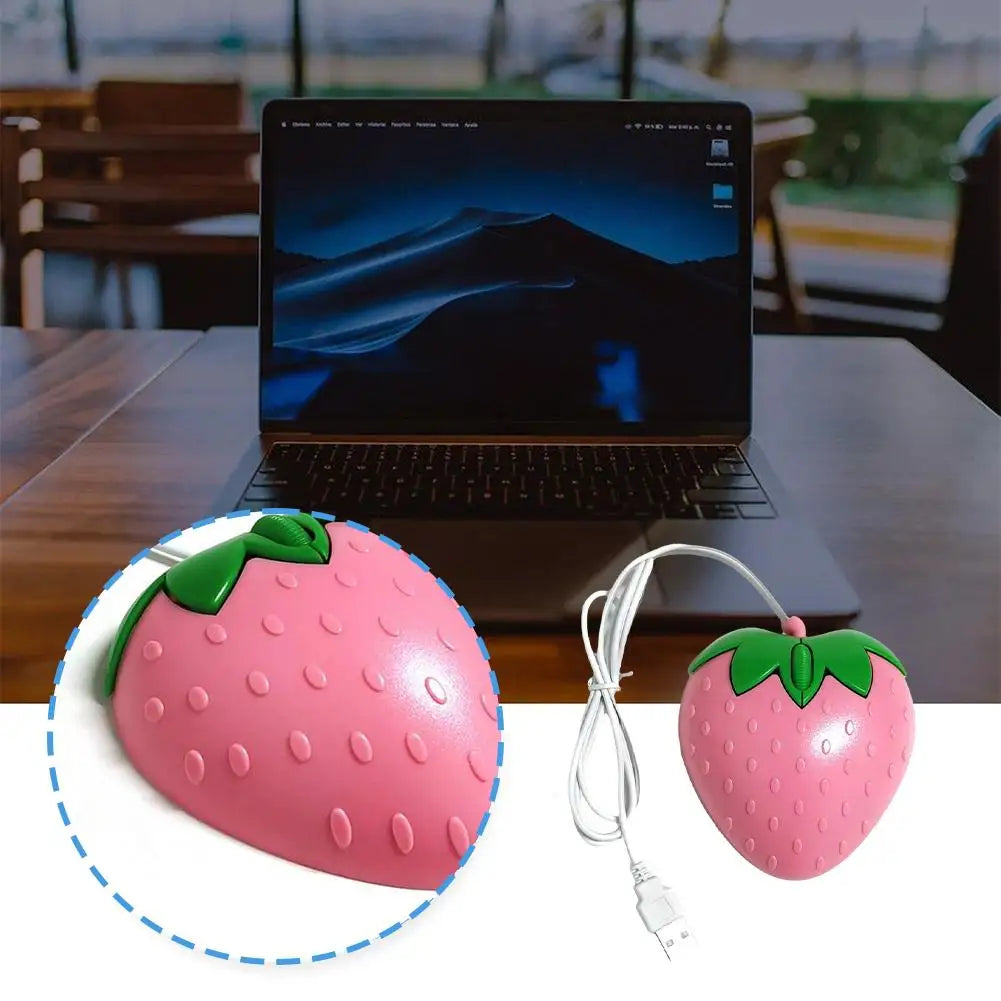 Wired Mouse Pink Strawberry Small Optical PC Computer Game Mouse Cute Creative Design Girls Birthday Gift For Office Laptop V1P8