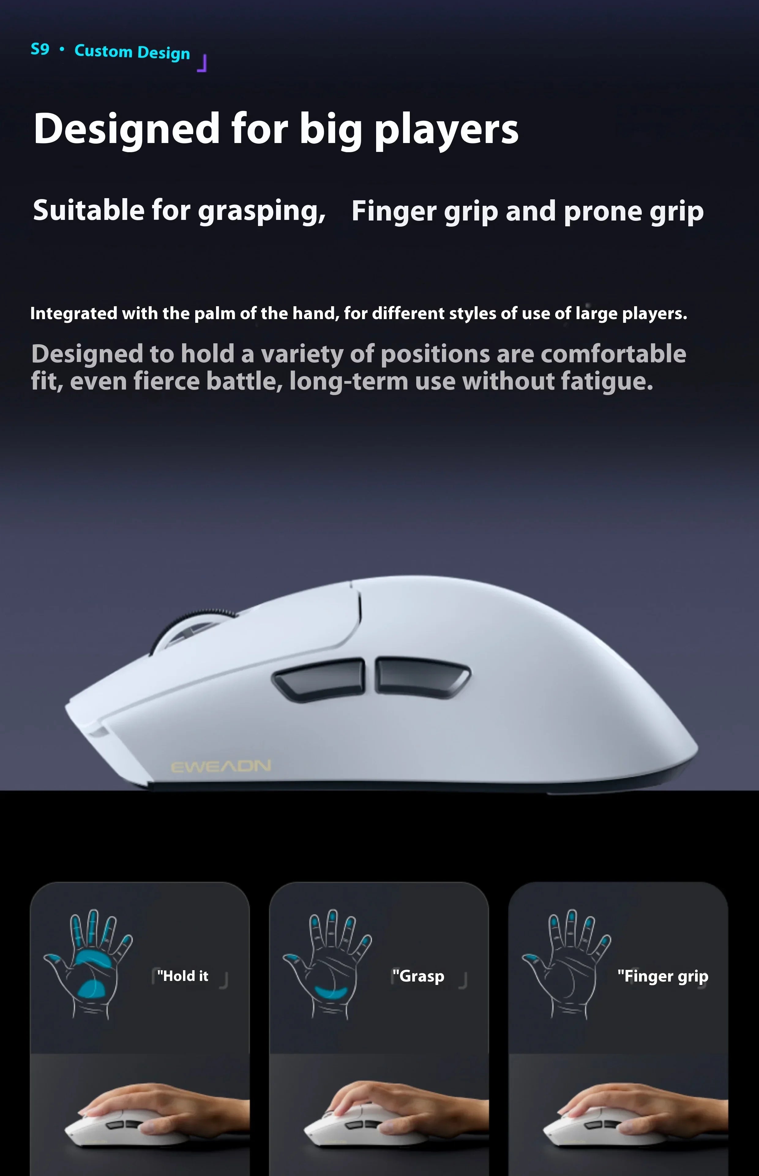 EWEADN S9 Pro Ultra Lightweight Wireless Gaming Mouse Tri-Mode Wireless Mouse 2.4G USB-CBT 8K Polling 26K DPI PAW3395 Mice