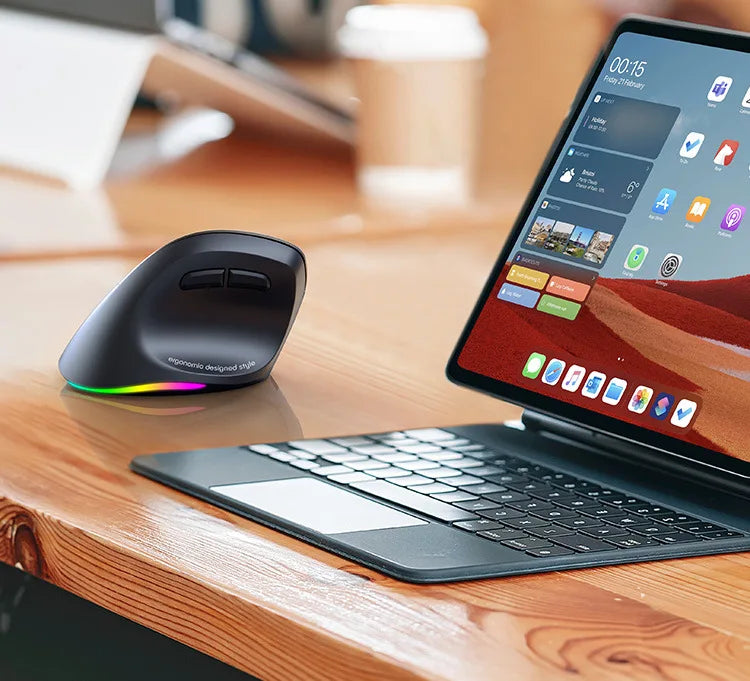 Meetion Mishen Left-Handed Ergonomic Vertical Wireless Mouse Black Light Version Rechargeable Btm010 DPI 2400 Bluetooth