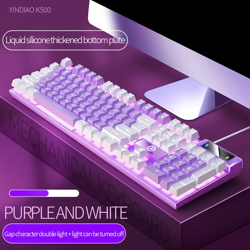 K500 Gaming Wired Mechanical Keyboard Luminous Color Blocking Ergonomic Conflict-free Buttons Pc Desktop Computer Accessories