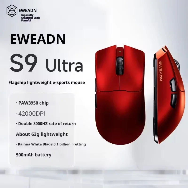 EWEADN S9 Pro Ultra Lightweight Wireless Gaming Mouse Tri-Mode Wireless Mouse 2.4G USB-CBT 8K Polling 26K DPI PAW3395 Mice