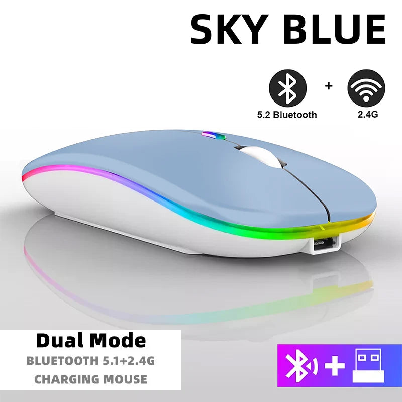 Tablet Phone Computer Bluetooth Wireless Mouse Rechargeable RGB Backlight Mice for iPad PC Laptop Tablet Phone 2.4GHz USB Mouse