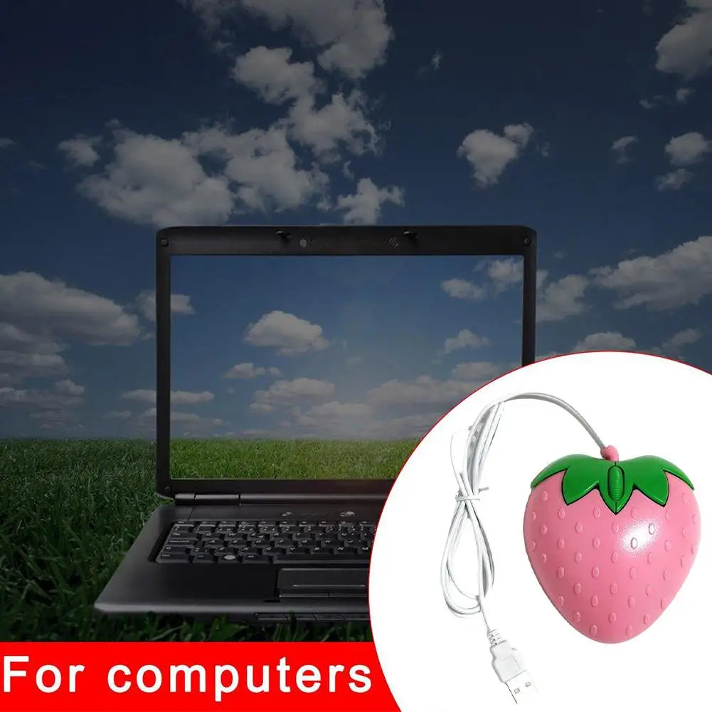 Wired Mouse Pink Strawberry Small Optical PC Computer Game Mouse Cute Creative Design Girls Birthday Gift For Office Laptop V1P8