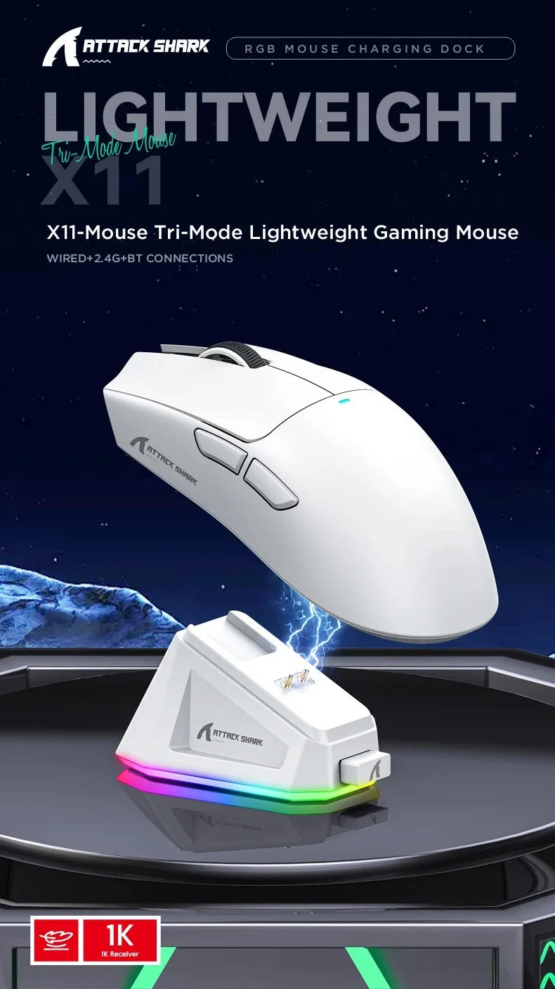 Attack Shark X11 X6 X3 R1 Wireless Gaming Mouse, RGB, Ergonomic, Macro Functions, Ultra-Light, Tri-Mode Bluetooth 2.4G Wired