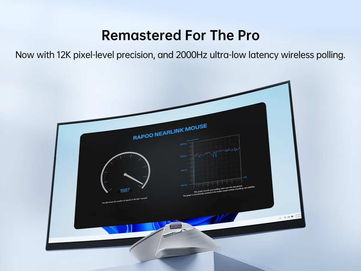 Rapoo MT760PRO Wireless Mouse NearLink + Bluetooth 5.0 Multi-Device 12000 DPI 2K Polling Rate Ergo for Work Gaming Quiet Clicks