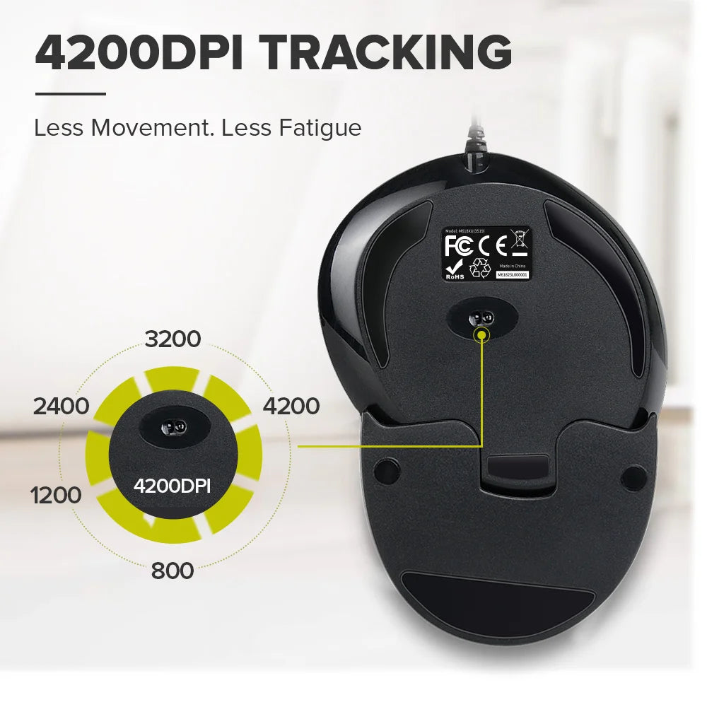 Delux M618 BU Ergonomic Vertical Mouse 6 Buttons 800/1200/1600 DPI Optical Right Hand Mice with Wrist mat For PC Laptop