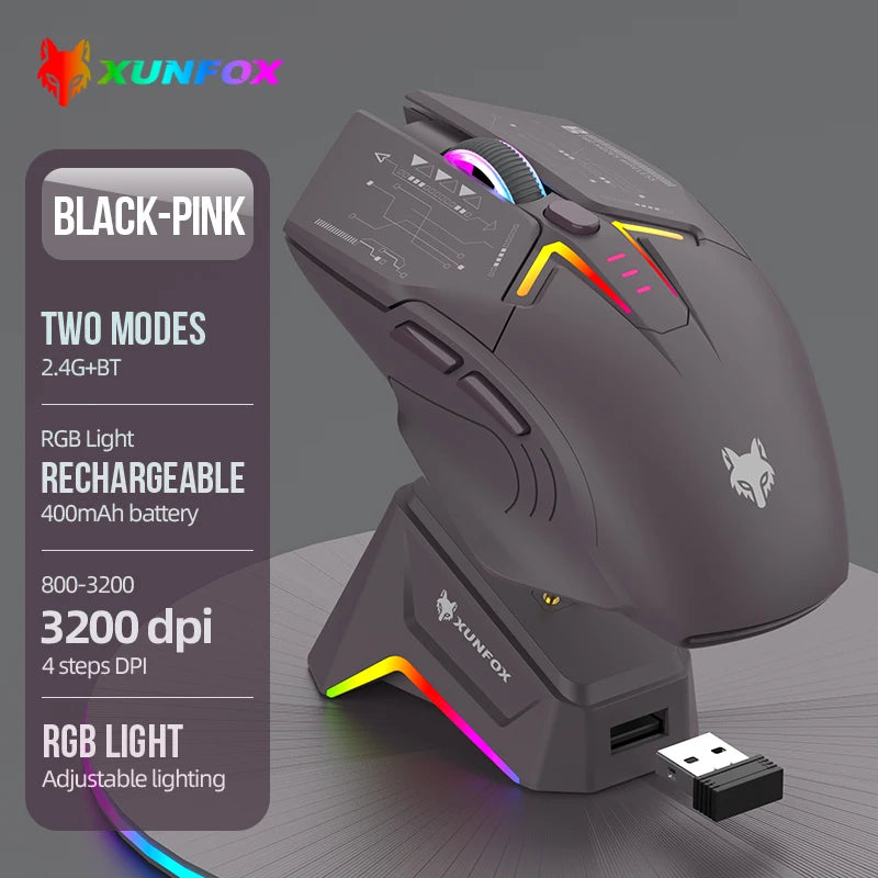 XUNFOX H2 wireless Bluetooth mouse RGB magnetic charging dual-mode e-sports game desktop laptop universal