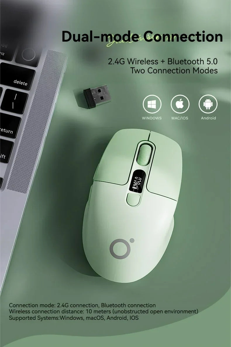 Eweadn Q1 2.4 Wireless Bluetooth Dual-Mode Mouse 1600PDI Smart Screen Esports Silent Rechargeable Gaming Mouse Accessories