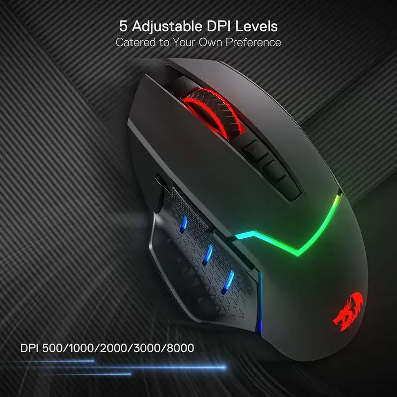 Redragon M690 PRO Wireless Gaming Mouse 8000 DPI Wired Mouse Rapid Fire Key 8 Macro Buttons for PC/Mac/Laptop, Black/White Mouse