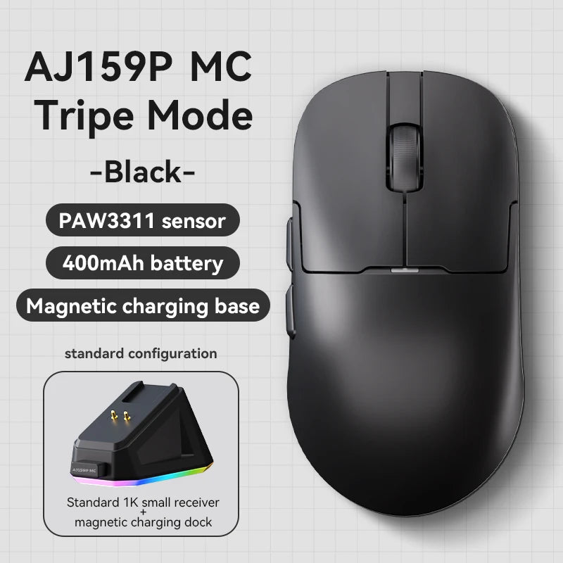 AJAZZ AJ159P MC Tri-mode Wired BT Wireless Gaming Mouse with Magnetic Charging Base Max 12000DPI Gaming Mouse for PC