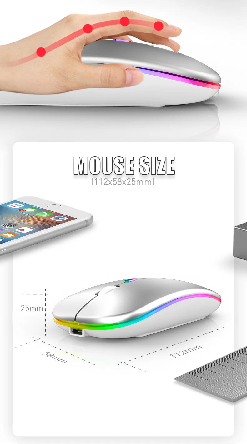 Tablet Phone Computer Bluetooth Wireless Mouse Rechargeable RGB Backlight Mice for iPad PC Laptop Tablet Phone 2.4GHz USB Mouse