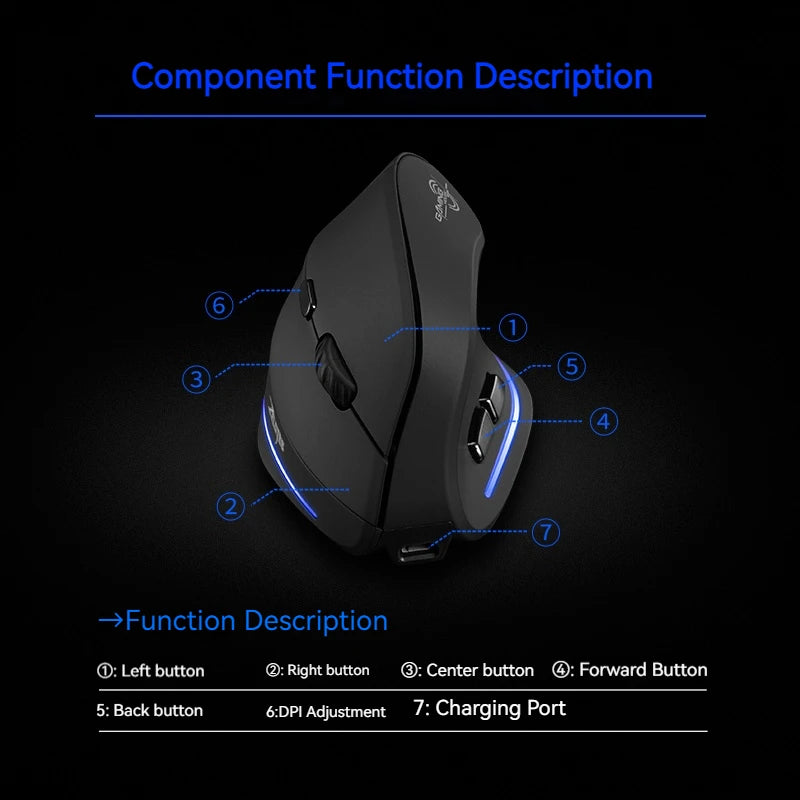 Zelotes F-35 Wireless Gaming Mouse Erect Position 2.4G Rechargeable Three Levels DPI Adjustable Office/Gaming Computer Mouse