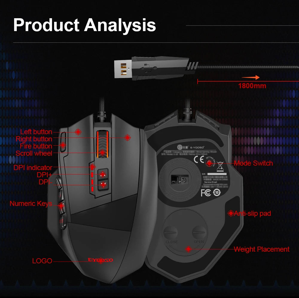 E-YOOSO X-39 USB Wired RGB Gaming Mouse 16400 DPI PAW3327 19 Buttons Programmable Game Optical Mice for Computer PC Laptop