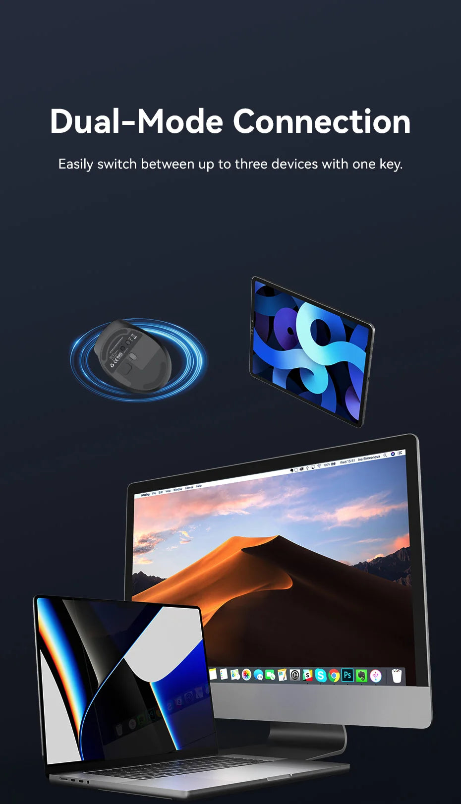 Vention Wireless Bluetooth 5.1 Mouse USB 2.4G Dual-Mode Ergonomic 4000 DPI 6 Buttons Mouse for MacBook Tablet Laptop PC Mice