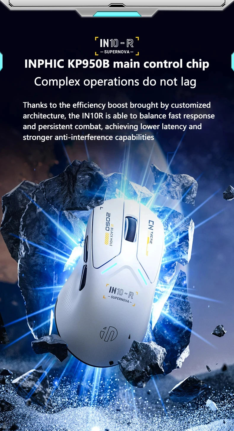 INPHIC IN10R Wireless Three-mode 8K Gaming Mouse PAW3395 Sensor Nano-scale Ice-feeling Coating 800mAh Lightweight Mouse