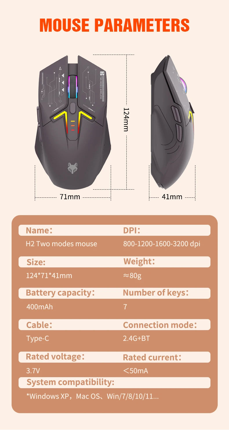 XUNFOX H2 wireless Bluetooth mouse RGB magnetic charging dual-mode e-sports game desktop laptop universal