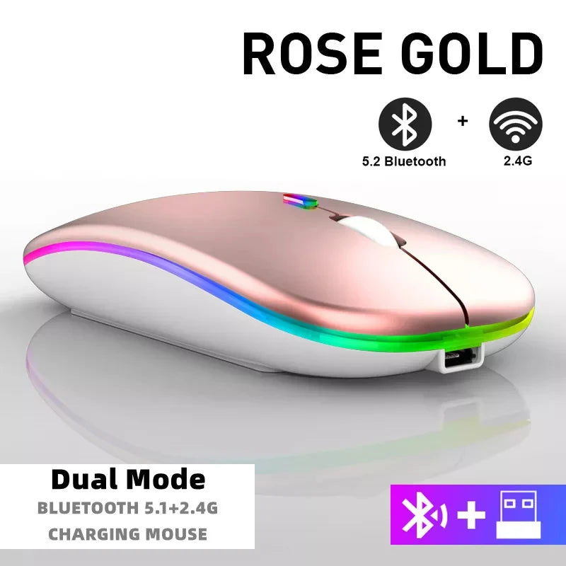 Tablet Phone Computer Bluetooth Wireless Mouse Rechargeable RGB Backlight Mice for iPad PC Laptop Tablet Phone 2.4GHz USB Mouse