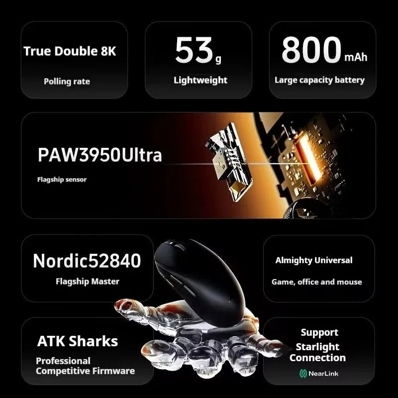 ATK Dragonfly A9 Plus/Pro Wireless Gaming Mouse Gaming Office Mouse  Starlight Trimode  Lightweight  Symmetrical FPS/MOBA  Gift