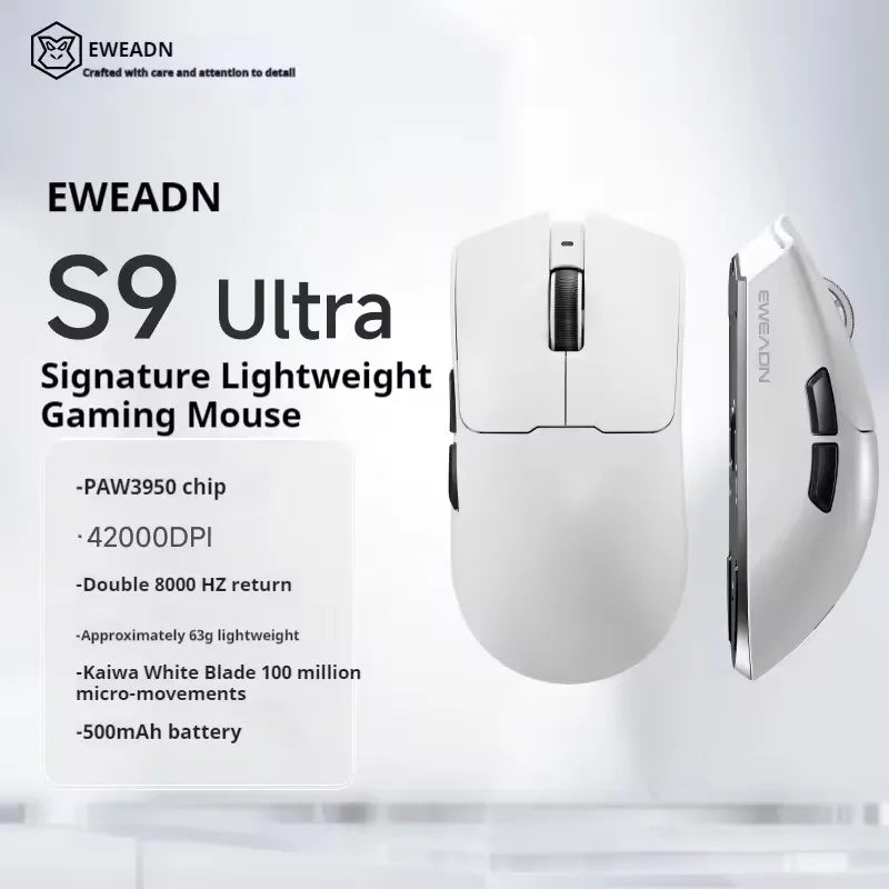 EWEADN S9 Pro Ultra Lightweight Wireless Gaming Mouse Tri-Mode Wireless Mouse 2.4G USB-CBT 8K Polling 26K DPI PAW3395 Mice