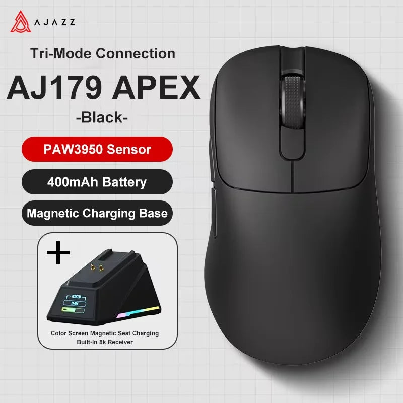 AJAZZ AJ179 APEX PAW3950 3000DPI 8Khz Wireless Gaming Mouse Right Handed Ergonomic Mouse with RGB Magnetic Screen Charging Base
