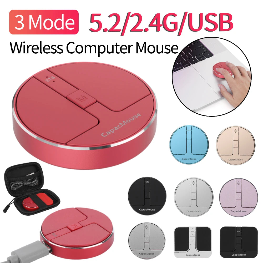 Ultra Thin Wireless Computer Mouse 3 Mode Mini Capacitive Mice BT5.2/2.4G/USB 3 Adjustable DPI w/ Receiver for Laptop PC