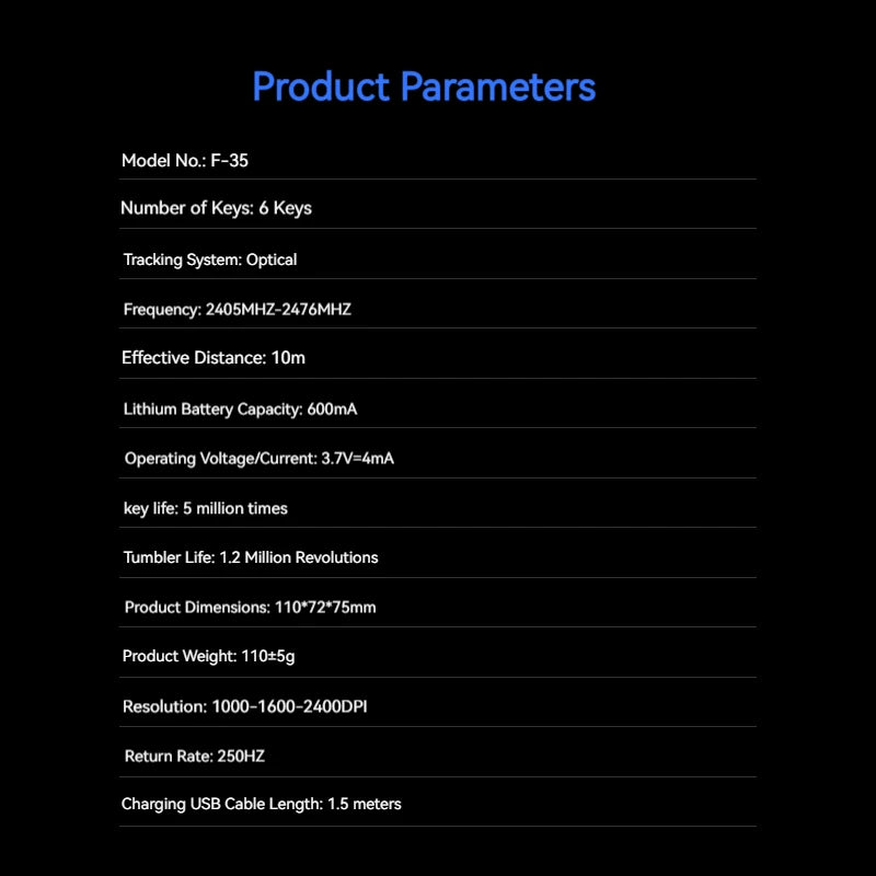 Zelotes F-35 Wireless Gaming Mouse Erect Position 2.4G Rechargeable Three Levels DPI Adjustable Office/Gaming Computer Mouse