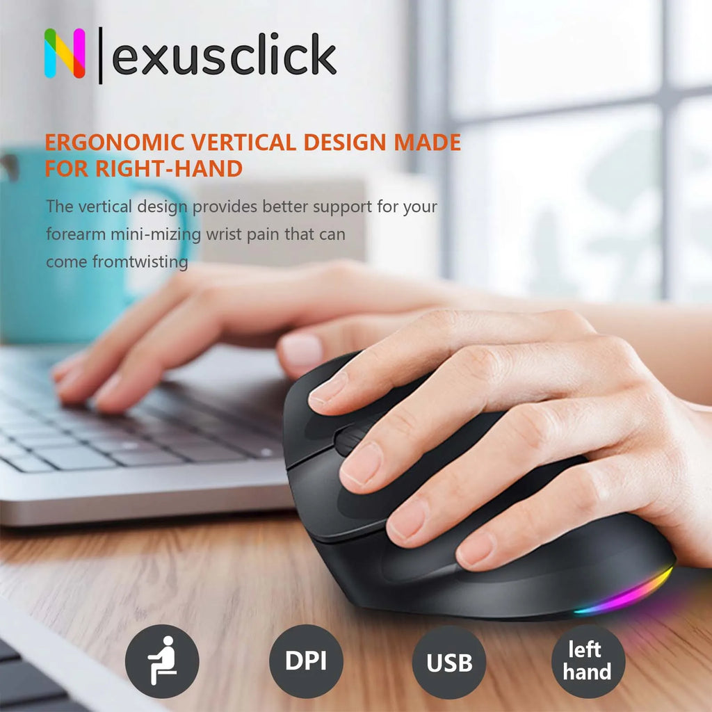 Meetion Mishen Left-Handed Ergonomic Vertical Wireless Mouse Black Light Version Rechargeable Btm010 DPI 2400 Bluetooth