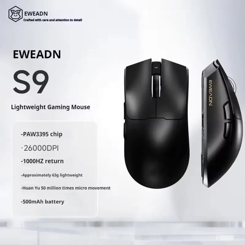 EWEADN S9 Pro Ultra Lightweight Wireless Gaming Mouse Tri-Mode Wireless Mouse 2.4G USB-CBT 8K Polling 26K DPI PAW3395 Mice