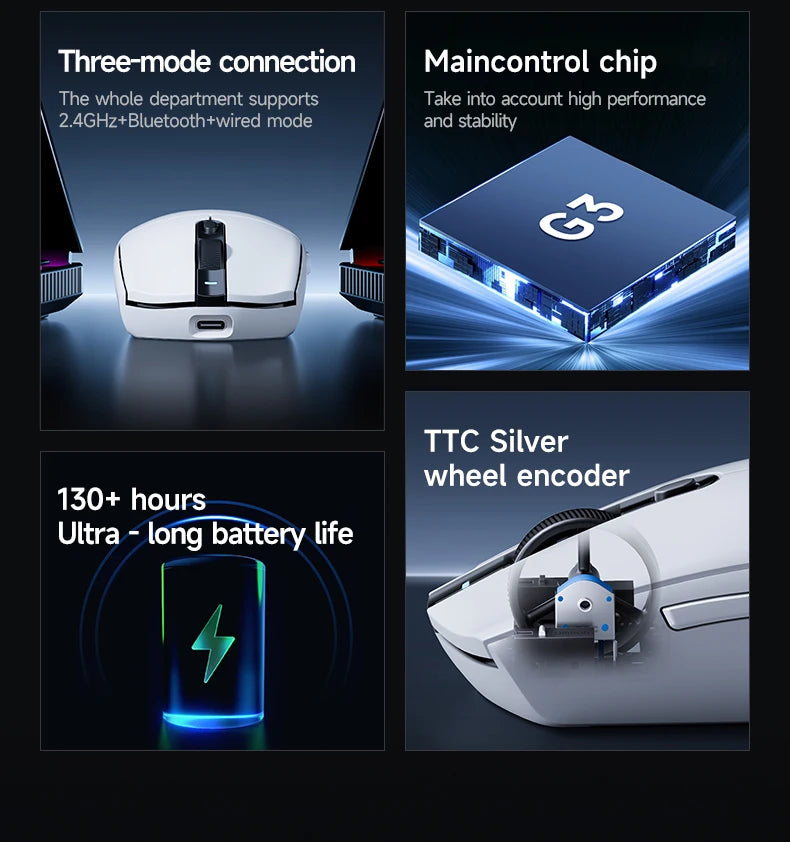 MCHOSE G3 Gaming Mouse  Buletooth 2.4G Paw3311 12000DPI Tri-mode Wireless Lightweight Mouse  Ergonomics Gamer Laptop PC