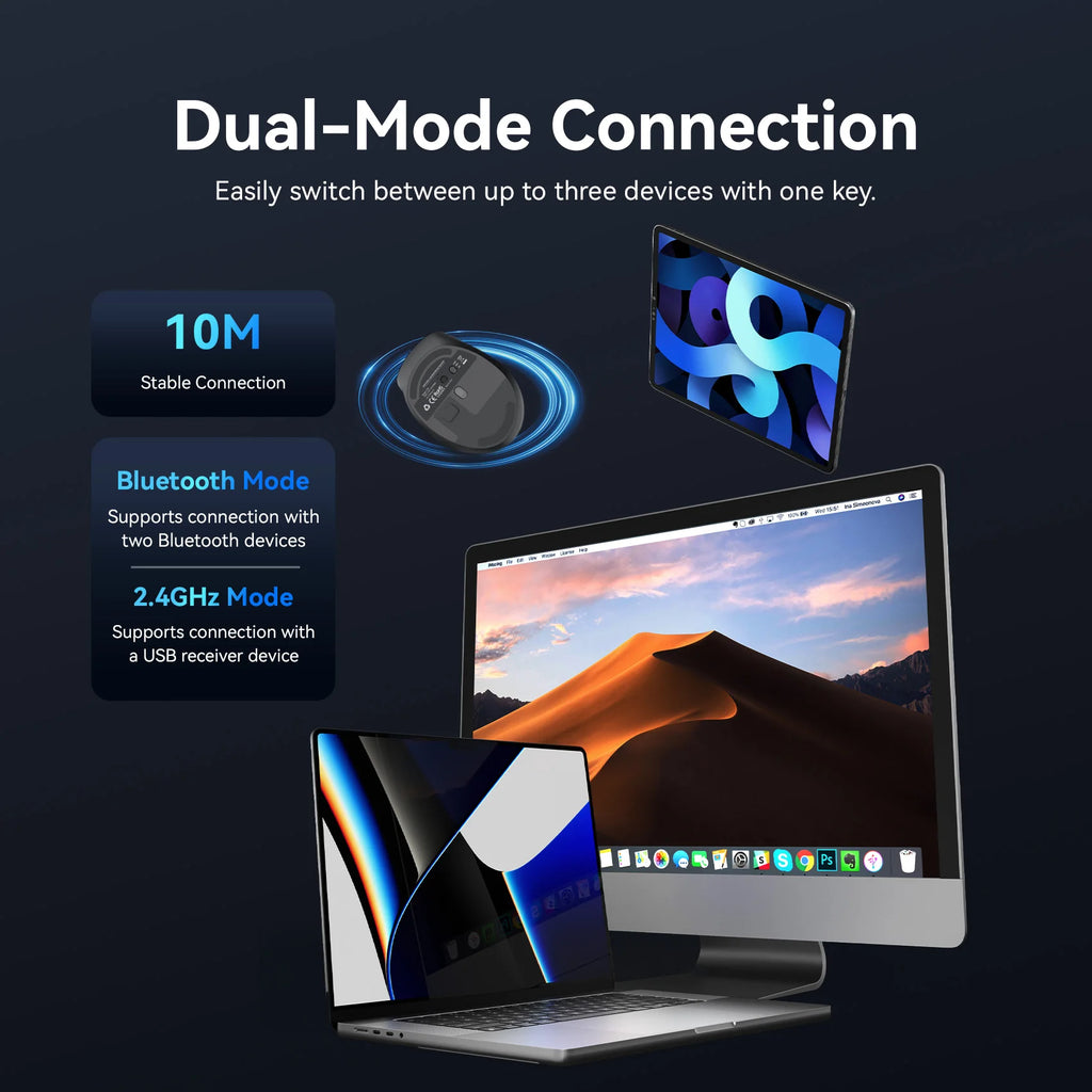 Vention Wireless Bluetooth 5.1 Mouse USB 2.4G Dual-Mode Ergonomic 4000 DPI 6 Buttons Mouse for MacBook Tablet Laptop PC Mice