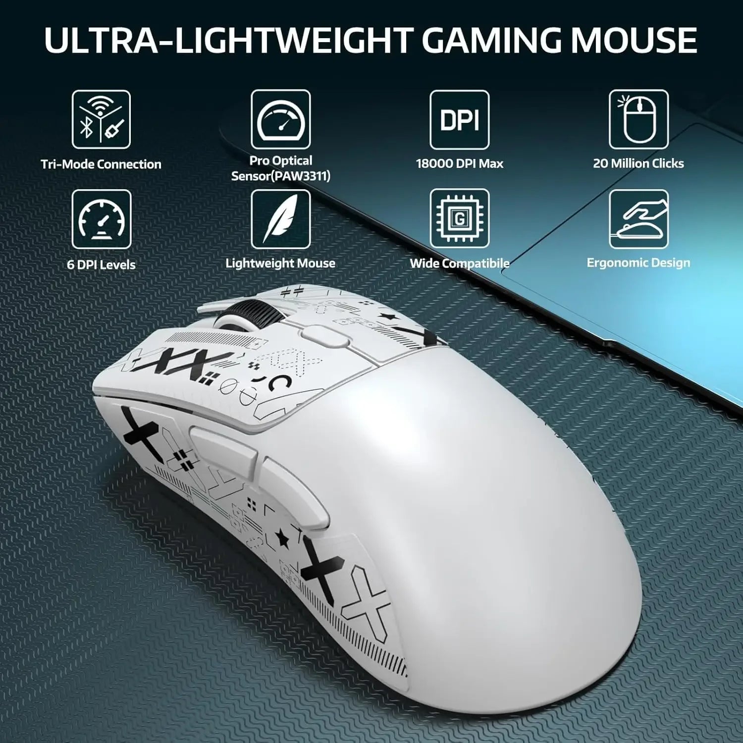 ATTACK SHARK R1 1000Hz Bluetooth Wireless Mouse 18000dpi PAW3311 Tri-mode Bluetooth 2.4G USB Connection Macro Gaming Mouse