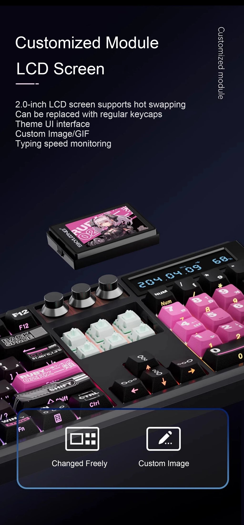 SKYLOONG GK104 Pro Wireless Mechanical Keyboar Full-Size Keyboard Screen&3Knobs RGB Backlit Voice Calculator 8K Polling Rate