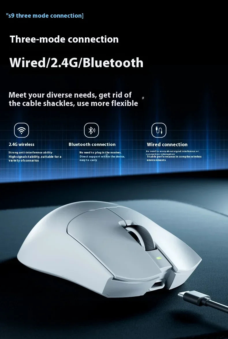EWEADN S9 Pro Ultra Lightweight Wireless Gaming Mouse Tri-Mode Wireless Mouse 2.4G USB-CBT 8K Polling 26K DPI PAW3395 Mice