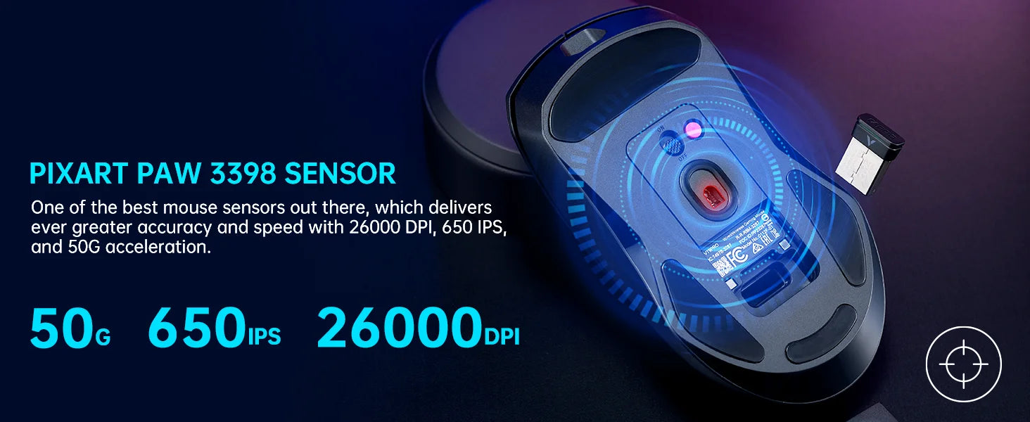 Rapoo VT9PRO Wireless Gaming Mouse Esports Grade 68g Ultra-Light 26000DPI 8 Buttons Optical PAW3398 Computer Mouse For Laptop PC