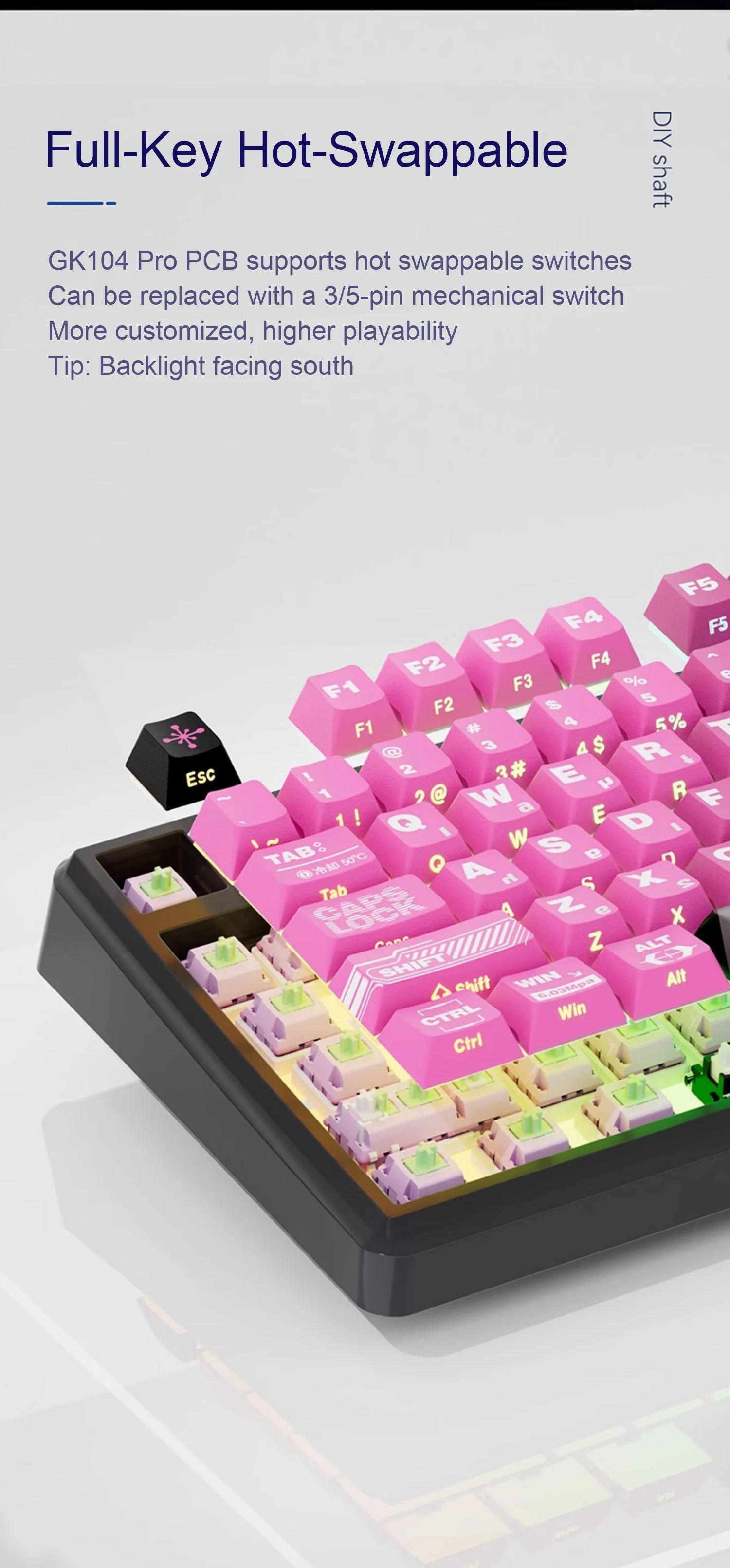 SKYLOONG GK104 Pro Wireless Mechanical Keyboar Full-Size Keyboard Screen&3Knobs RGB Backlit Voice Calculator 8K Polling Rate