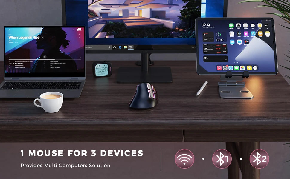 Seenda Wireless Vertical Mouse Rechargeable Ergonomic Bluetooth 5.0 3.0 USB Mice for Mac Windows iPad Computer Notebook