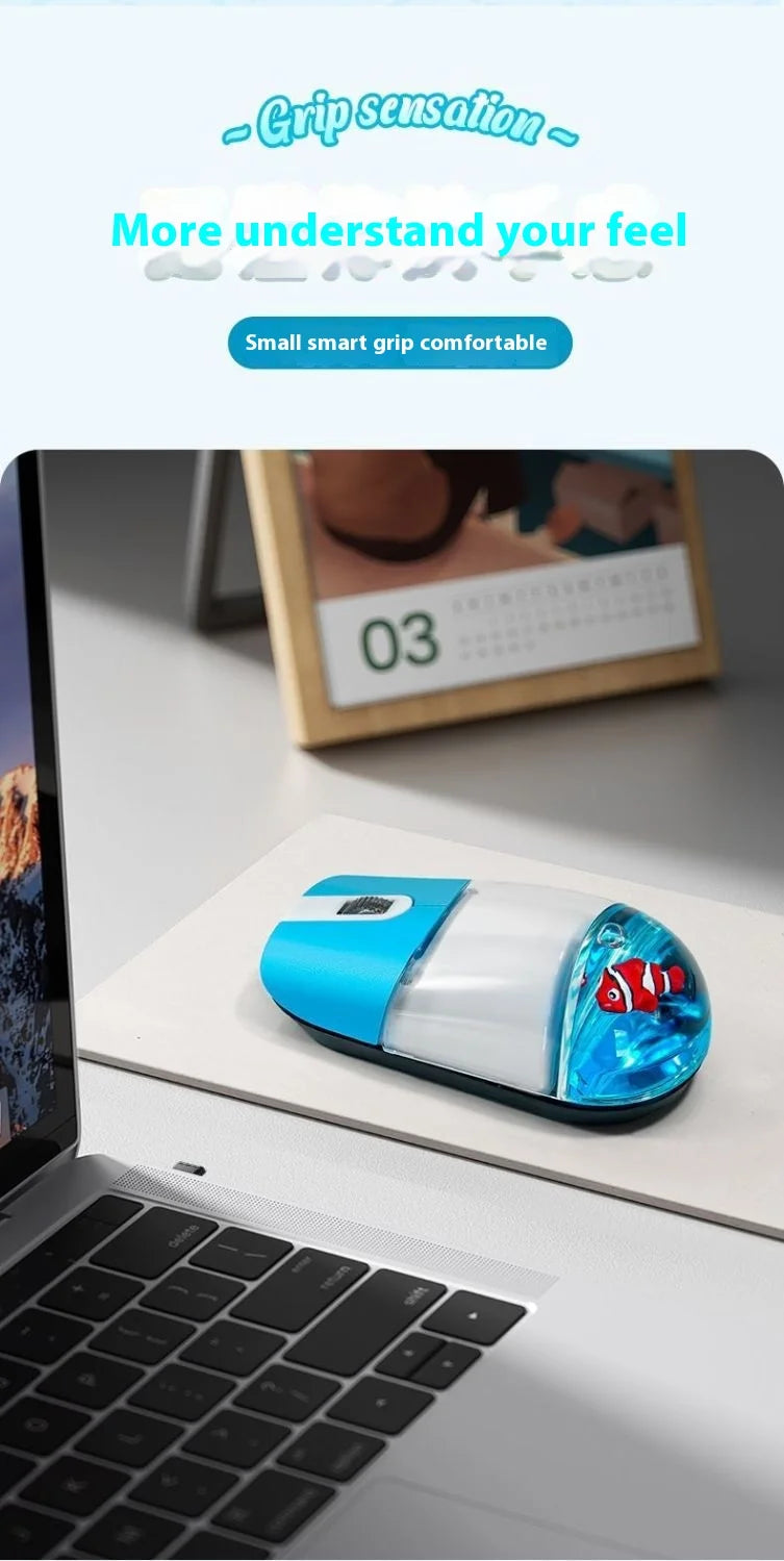 Frutiger Aero Aqua Liquid Mouse Cute Floating Aquarium Animal 2.4G+Bluetooth Wireless Optical Ocean Doll Mice PC Accessories