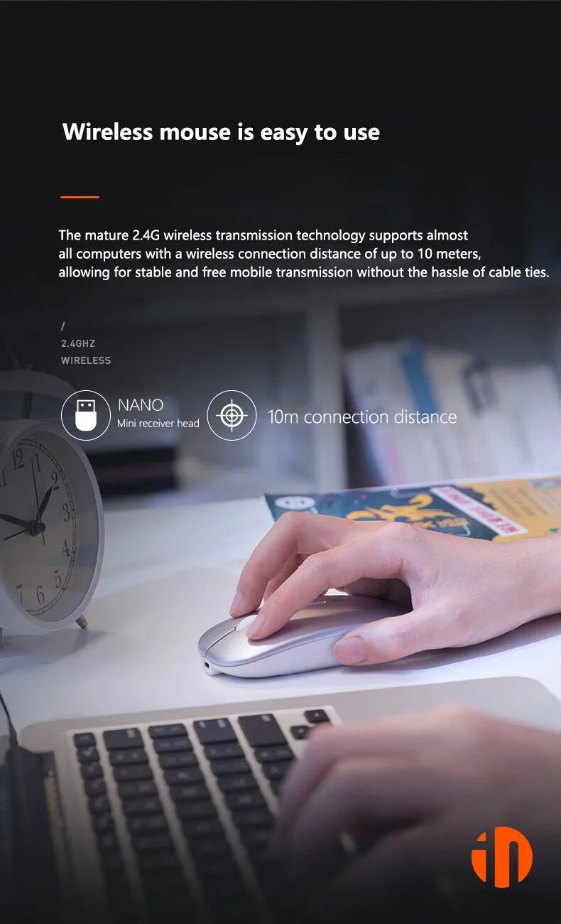 Inphic M1P Rechargeable 2.4G Wireless Mouse Battery Level Display Office Mute Mouse Ultra Thin Portable For Laptop