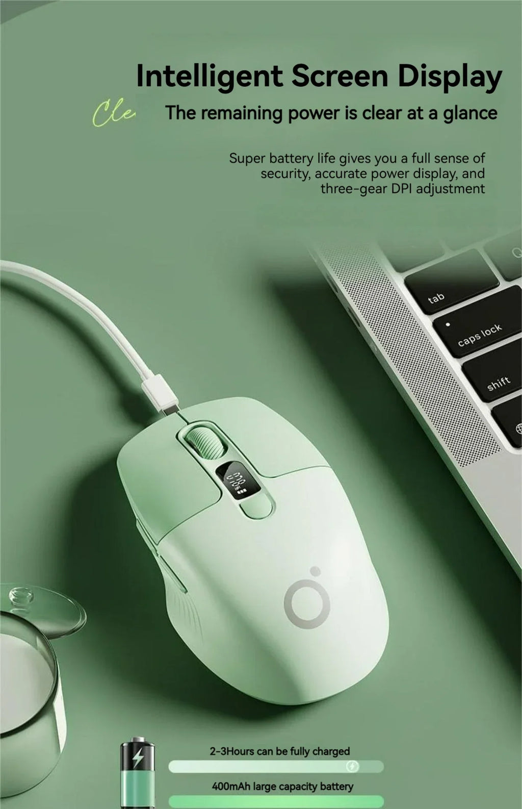 Eweadn Q1 2.4 Wireless Bluetooth Dual-Mode Mouse 1600PDI Smart Screen Esports Silent Rechargeable Gaming Mouse Accessories