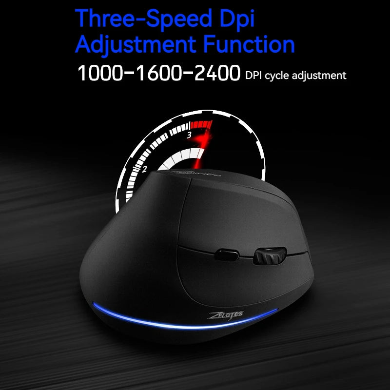 Zelotes F-35 Wireless Gaming Mouse Erect Position 2.4G Rechargeable Three Levels DPI Adjustable Office/Gaming Computer Mouse