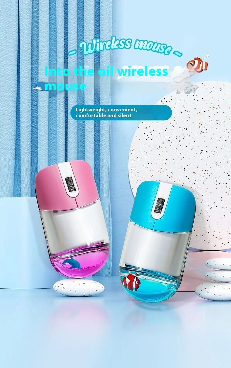 Frutiger Aero Aqua Liquid Mouse Cute Floating Aquarium Animal 2.4G+Bluetooth Wireless Optical Ocean Doll Mice PC Accessories