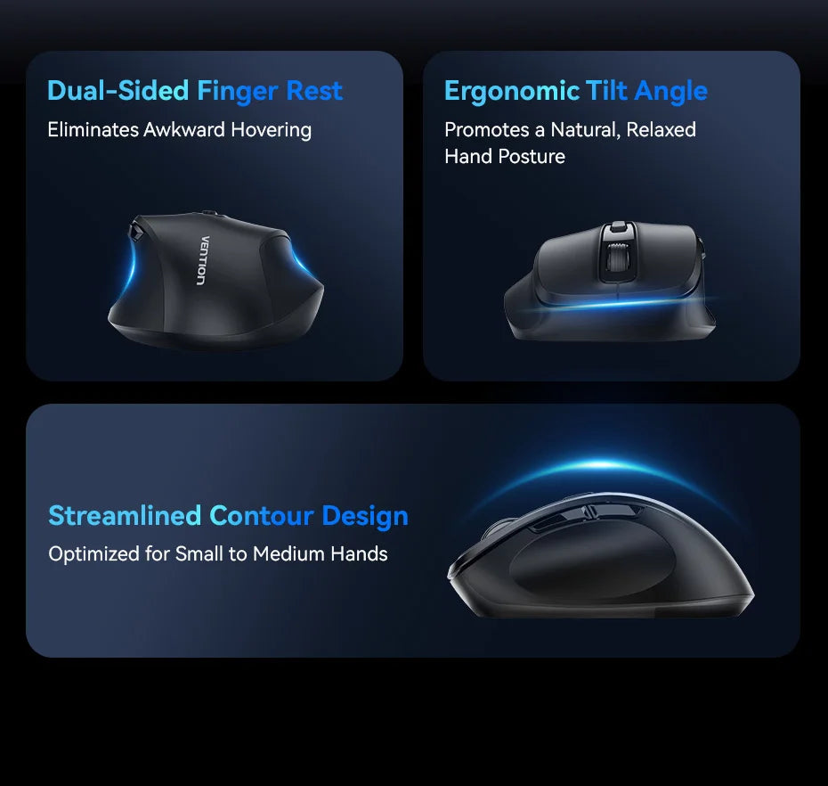 Vention Wireless Bluetooth 5.1 Mouse USB 2.4G Dual-Mode Ergonomic 4000 DPI 6 Buttons Mouse for MacBook Tablet Laptop PC Mice