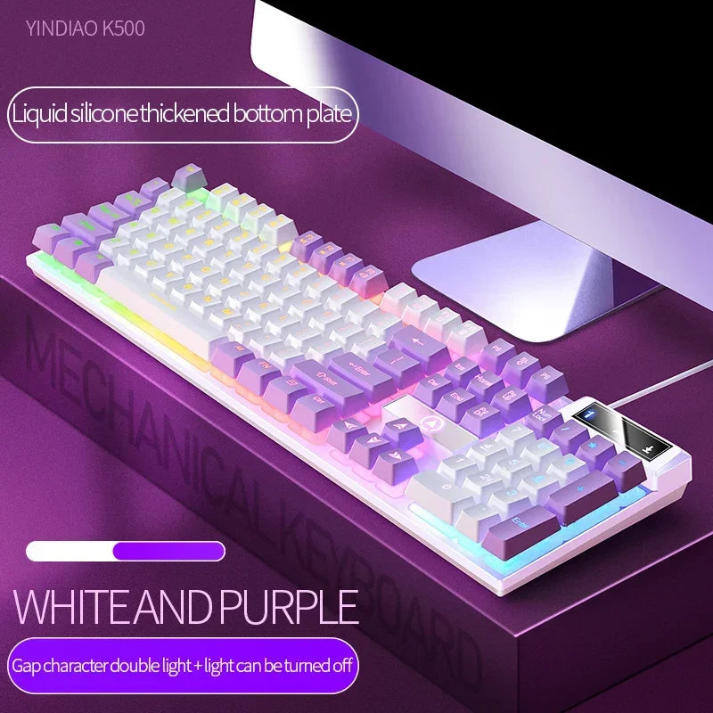 K500 Gaming Wired Mechanical Keyboard Luminous Color Blocking Ergonomic Conflict-free Buttons Pc Desktop Computer Accessories