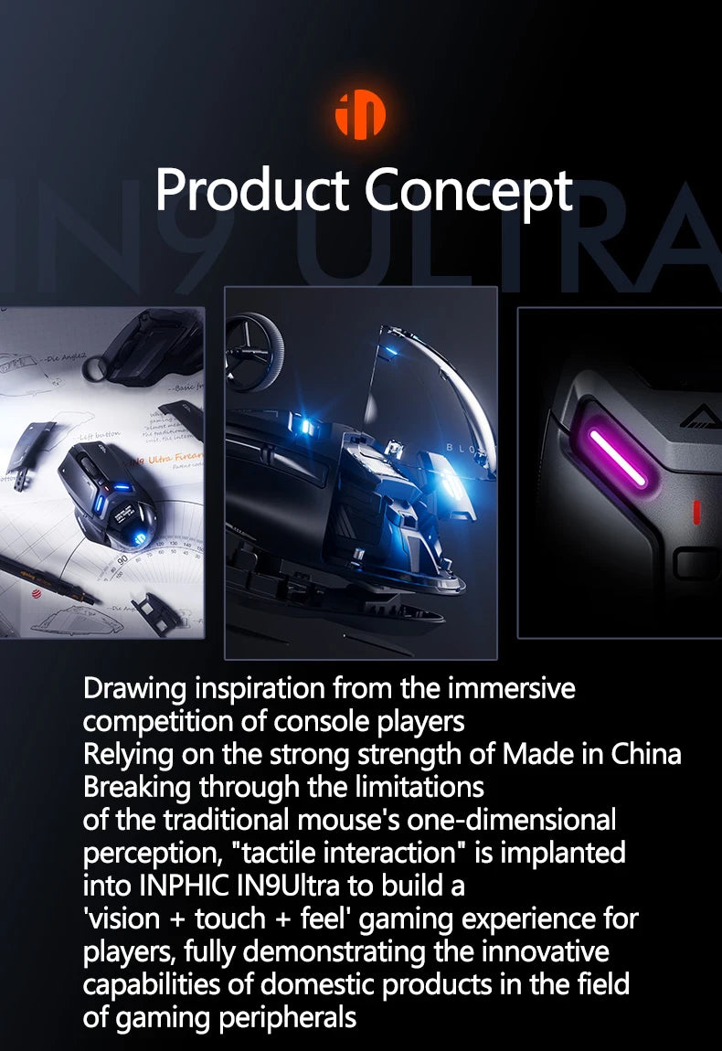 Inphic IN9 Ultra Gaming Mouse PAW3950 Sensor Vibration Feedback OLED Screen Intelligent Display Wireless Mouse Boyfriend's Gift