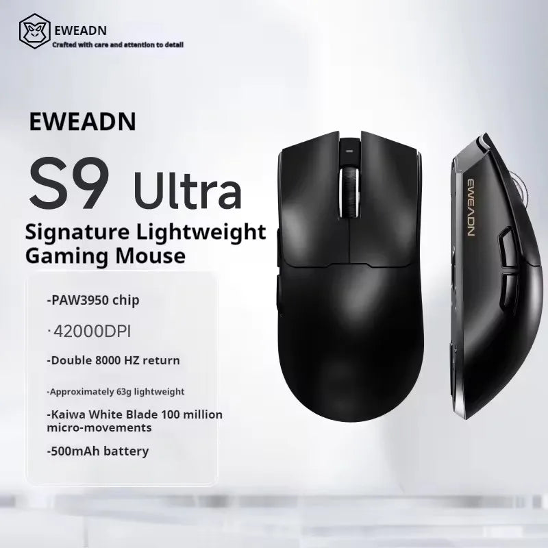 EWEADN S9 Pro Ultra Lightweight Wireless Gaming Mouse Tri-Mode Wireless Mouse 2.4G USB-CBT 8K Polling 26K DPI PAW3395 Mice