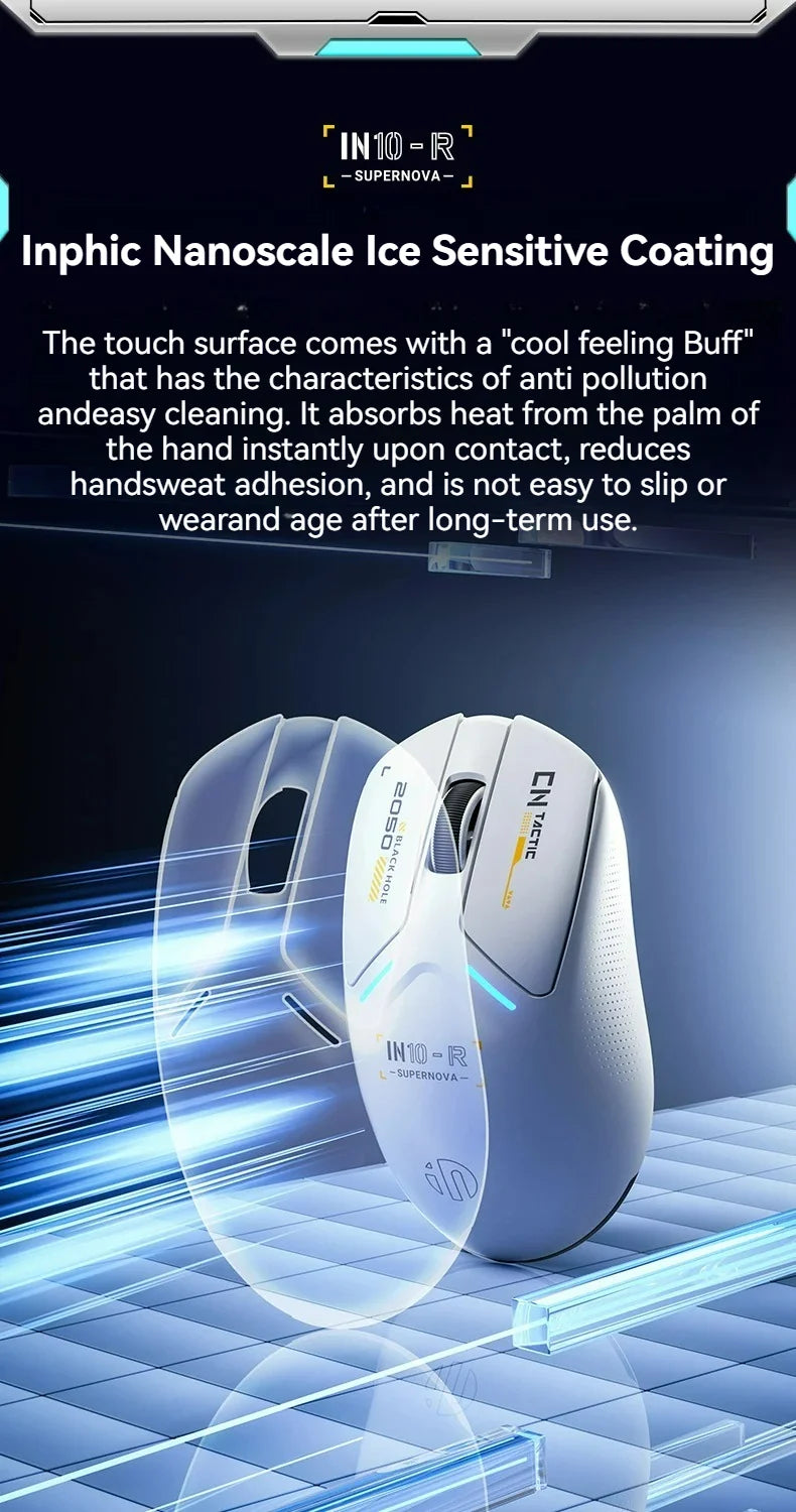 INPHIC IN10R Wireless Three-mode 8K Gaming Mouse PAW3395 Sensor Nano-scale Ice-feeling Coating 800mAh Lightweight Mouse