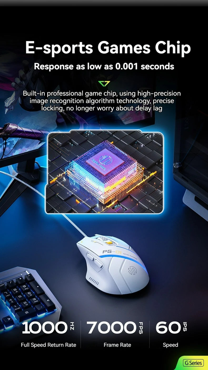 Inphic Pg1 Wired Mouse Gaming Mouse RGB Light Emitting   Macro Programming 12800DPI  6 Keys Computer Mouse 1000hz Polling Rate