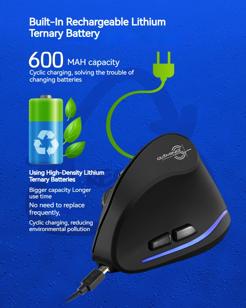 Zelotes F-35 Wireless Gaming Mouse Erect Position 2.4G Rechargeable Three Levels DPI Adjustable Office/Gaming Computer Mouse